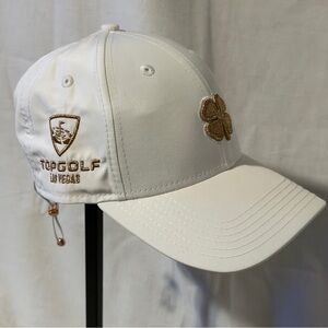 Black Clover Golf Women’s Hat White Topgolf Las Vegas Cap with Gold Embroidery!